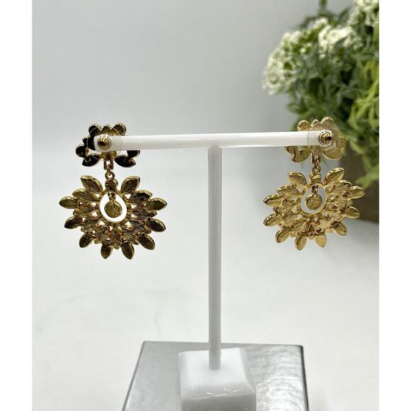 Amrita Singh Red Cabochon and Rhinestone Sunburst Chandelier Earrings - Picture 12 of 15